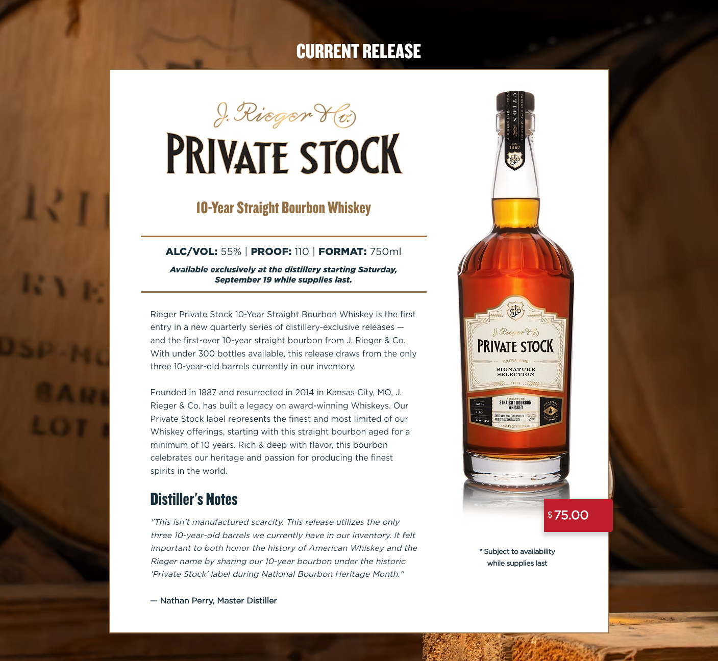 J. Rieger & Co: Private Stock Whiskey